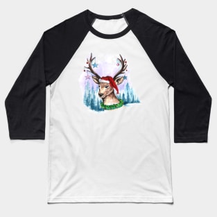 Deer Christmas Hand Drawn Baseball T-Shirt